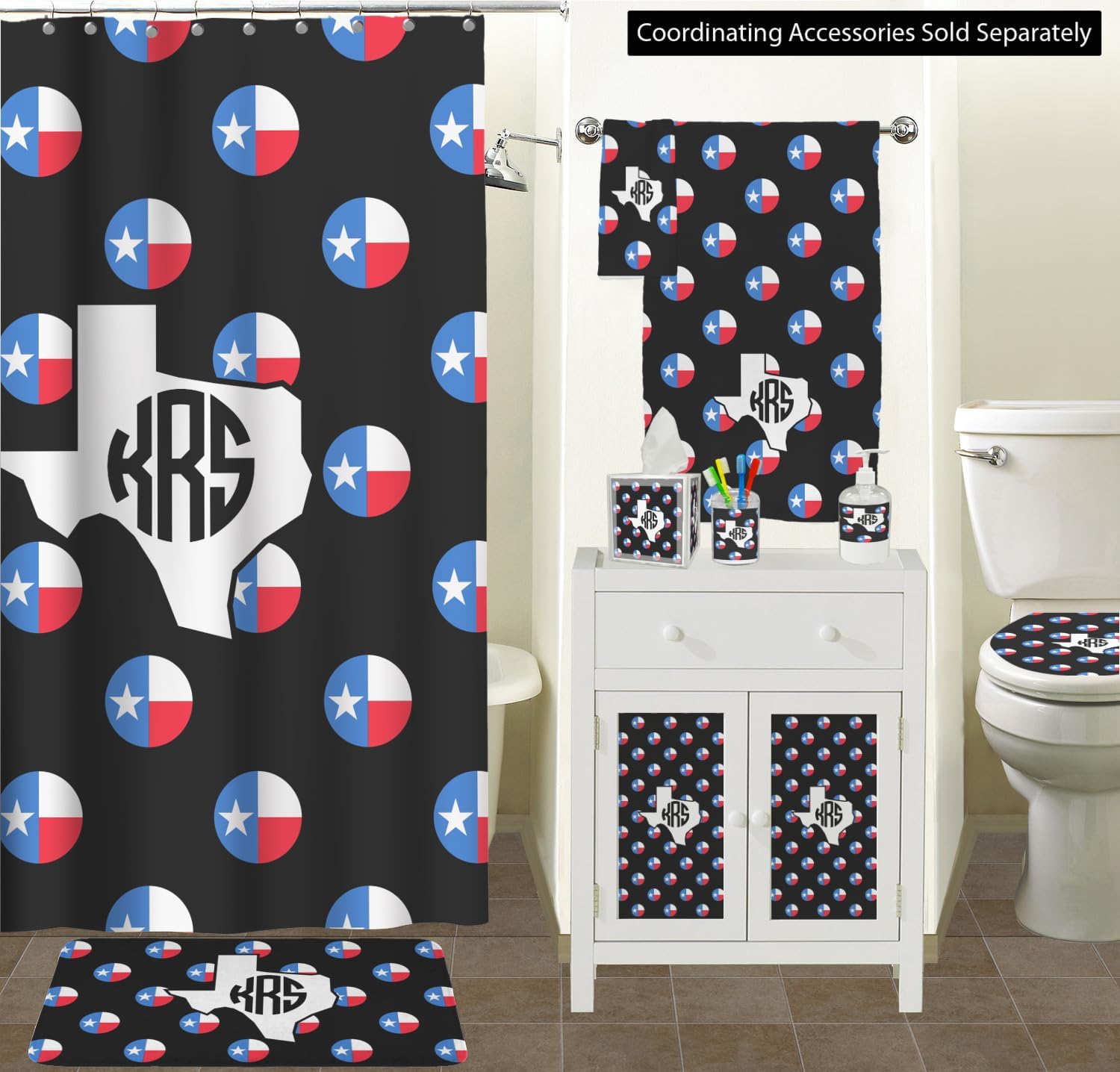 Personalized Texas Polka Dots Waste Basket - Double Sided (Black)