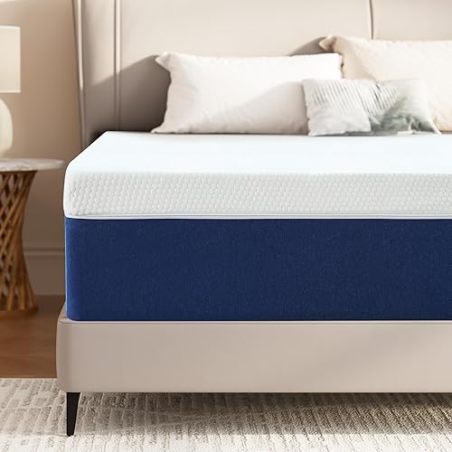 King Mattress 10 inch Memory Foam Mattress Fiberglass Free Gel Memory Foam Mattress in a Box，Blue Mattress