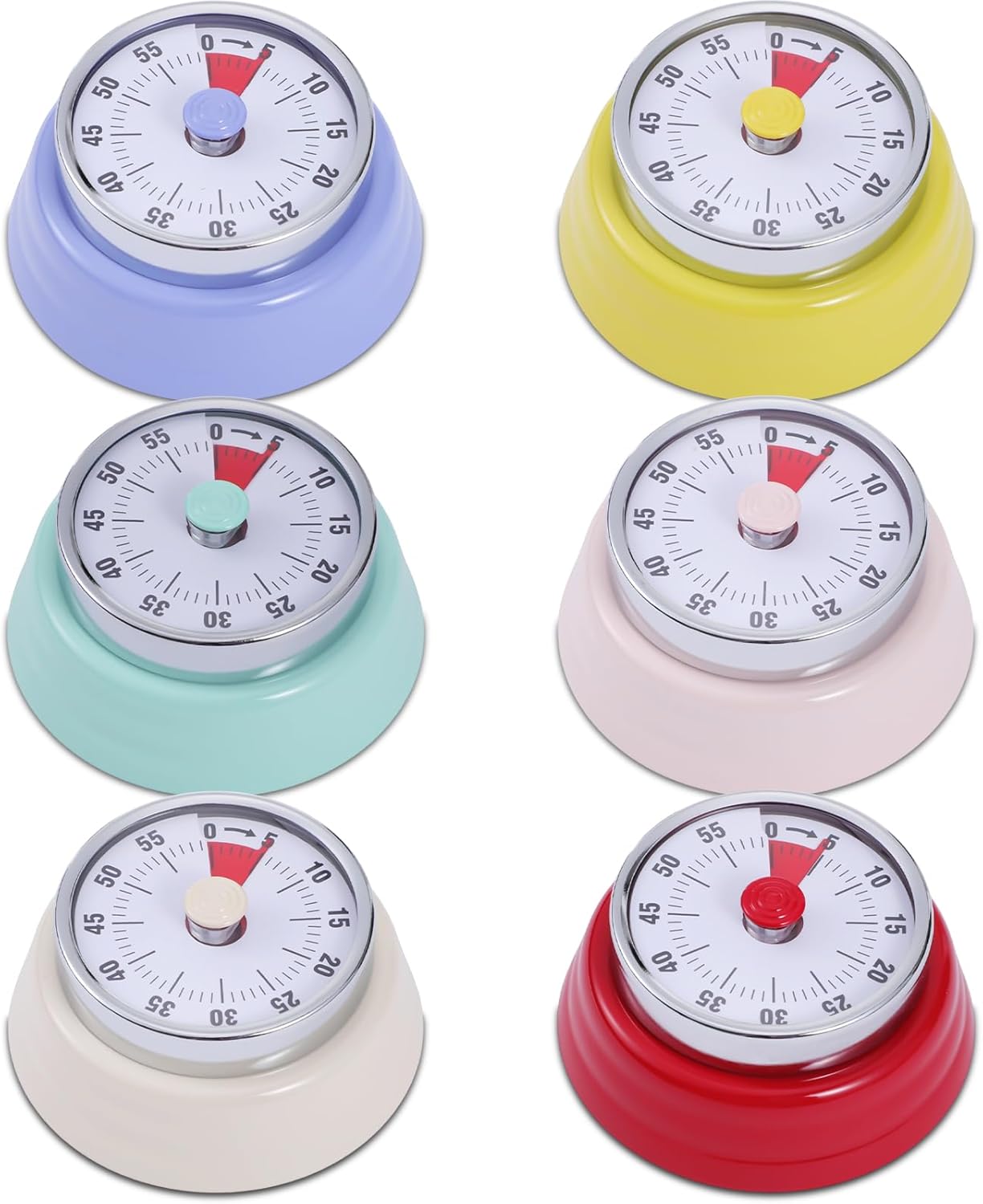 Weewooday 6 Pcs Multicolor Kitchen Timer Elegant Stainless Steel Vintage Kitchen Timer with Magnetic Attachment 60 Minute Visual Countdown Loud Alarm for Cooking Office Tasks Study Games