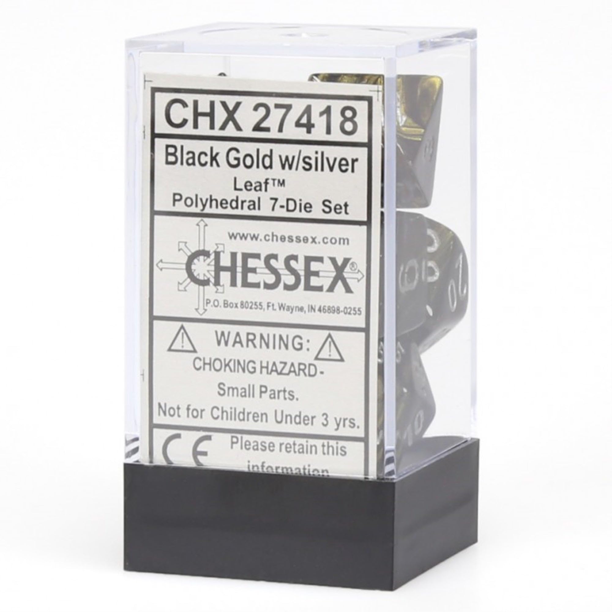 Chessex D&D Dice Set - Leaf Black/Gold/Silver | 16mm Polyhedral Dice (D4, D6, D8, D10, D12, D20, D%) - View #7