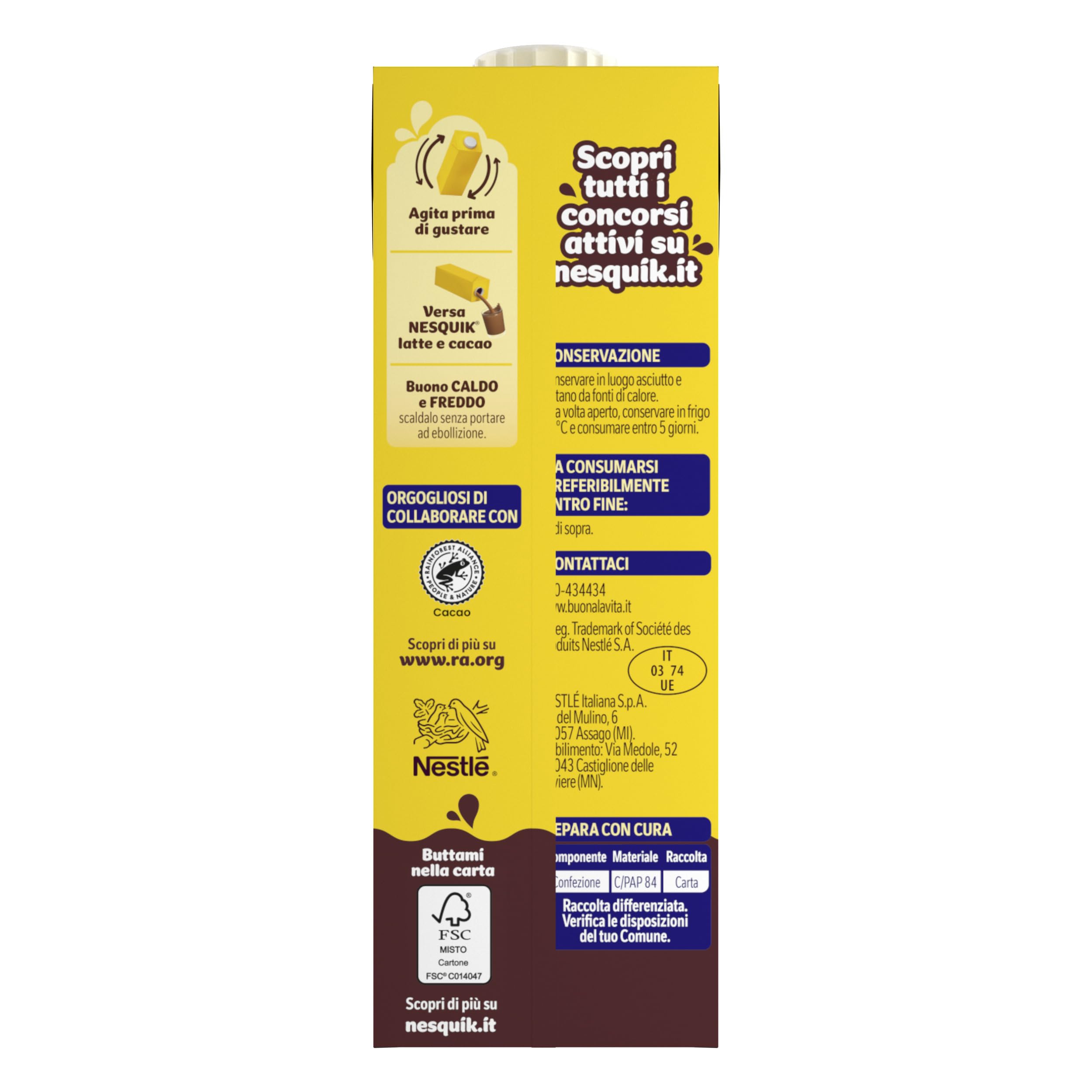 NESQUIK Pronto da Bere Latte e Cacao, 10 Brick da 1L (10L)