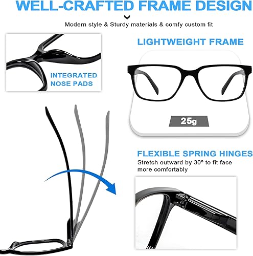 Miniatura 5 de Lentes de lectura ligeros con filtro de luz azul para hombre, de 2.75 pulgadas, para computadora y videojuegos, 100, 125, 150, 175, 200, 225, 250,