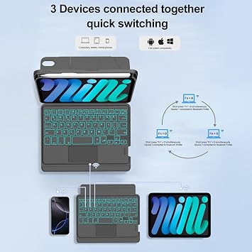 OYOSUOGG for iPad mini A17 Pro (7th) 2024 & iPad mini 6th Gen 2021 8.3 Inch Case with Detachable Keyboard & Trackpad, 7-Color Backlit, Pencil Holder, Magnetic Raised Floating Stand Keypad, Black