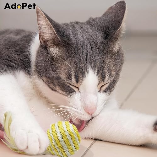Miniatura 5 de 3 bolas de juguete para gatos con plumas, pelotas interactivas envueltas en cuerda para gatos de interior, juguetes duraderos para rascar (amarillo,