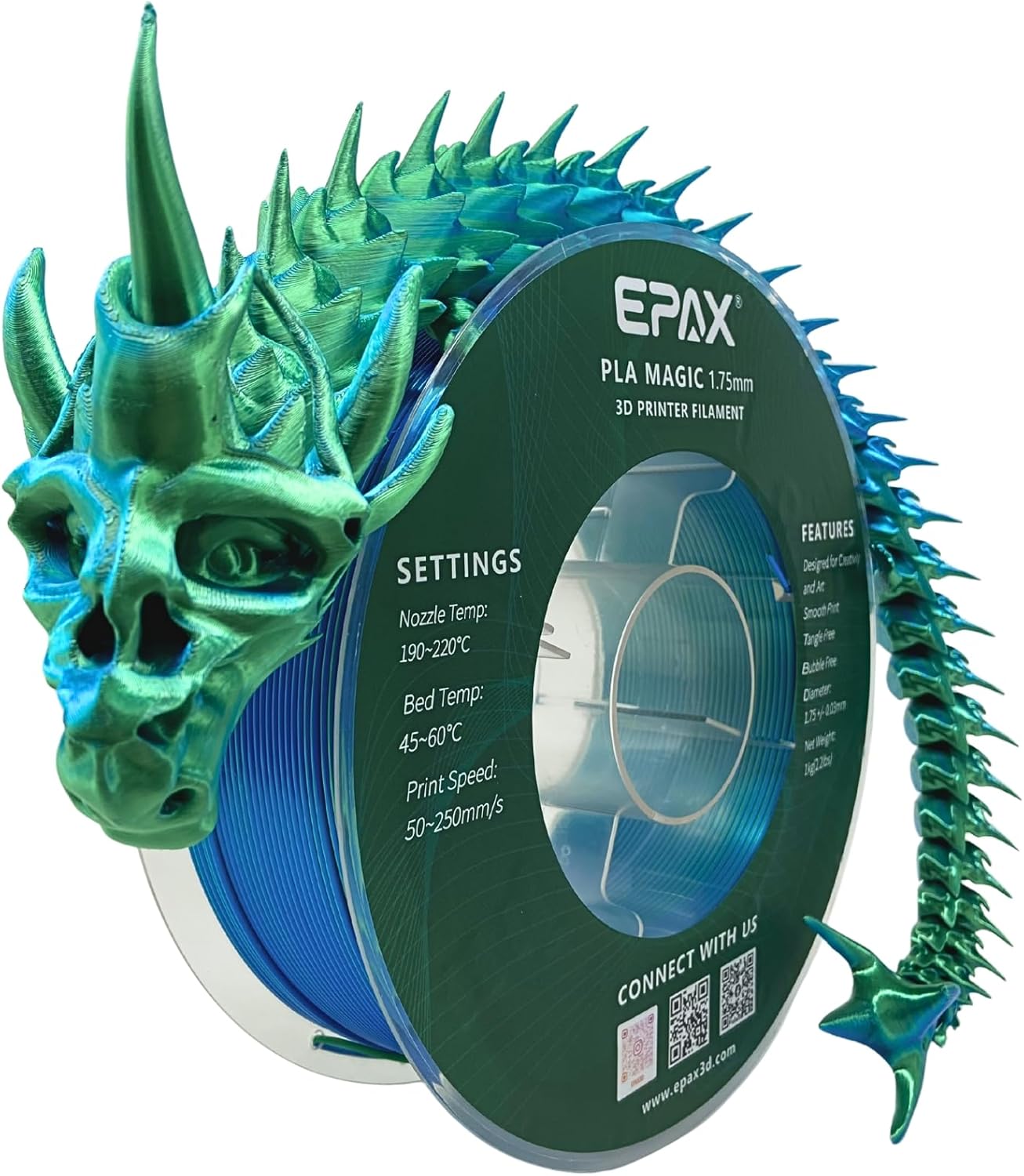 EPAX PLA Magic Bi-Color Tricolor Silk 3D Printer Filament, Dimensional Accuracy +/- 0.03 mm, 1KG Spool (Blue Lagoon (Aqua Blue, Green))