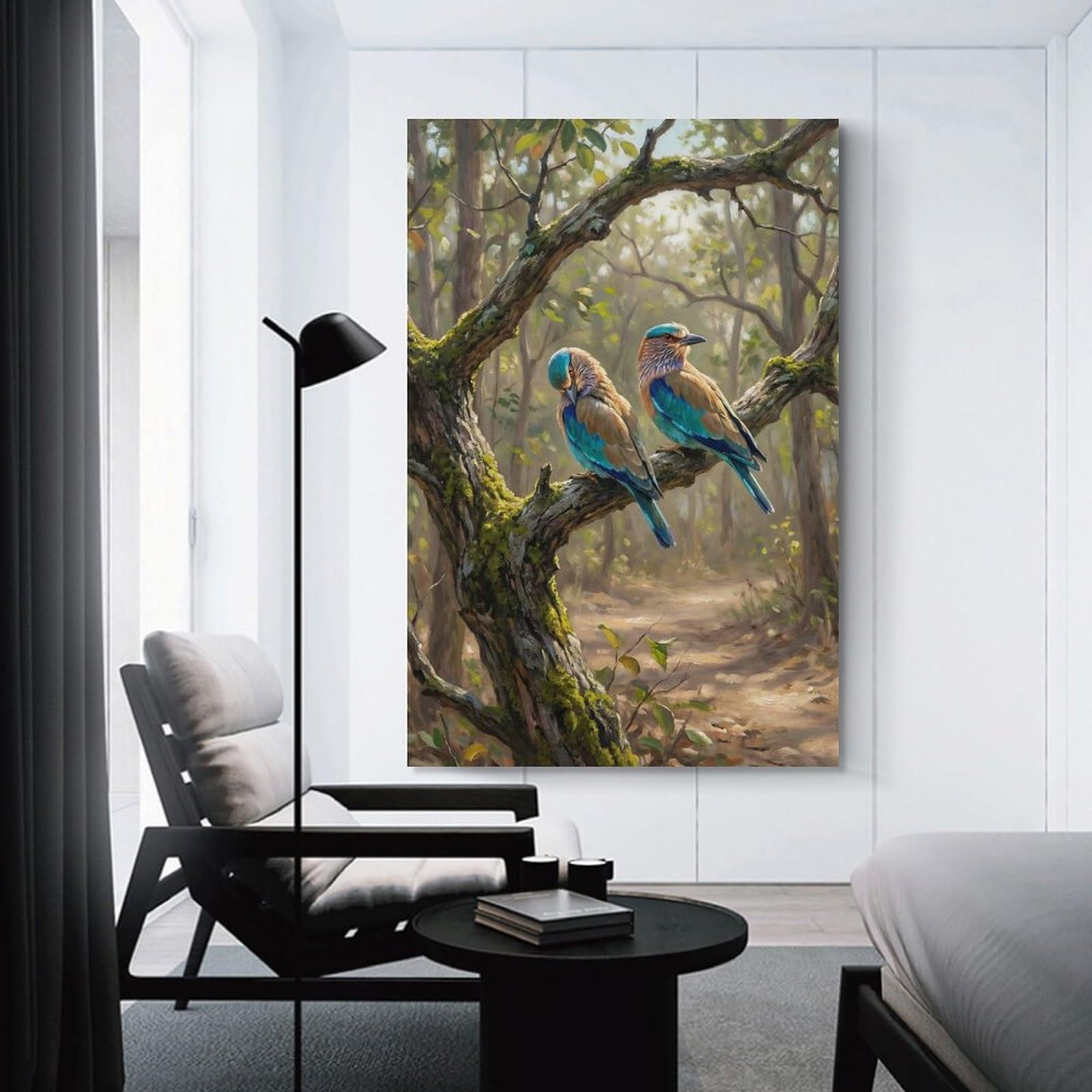 Junmoney Unframe-Style-13 Wall Picture Print Two Birds On A Mossy Branch, 20X30inch(50X75cm), For Entrance Walls, Hall Decor Or Foyers, Home Artwork For First Impressions