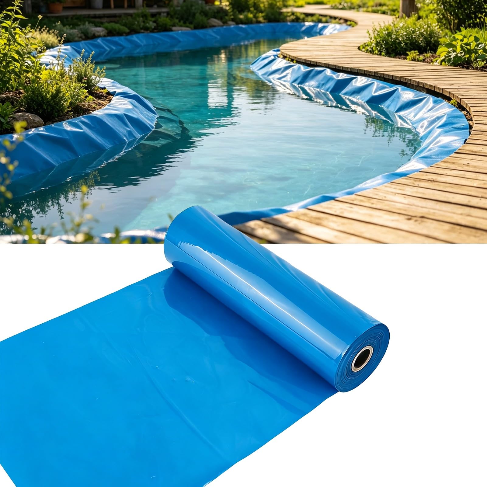 MARXAN Outdoor Pond Liner 3x4m 4x6m 5x8m 7x10m 8x12m 10x15m Impermeable Blue Membrane for Fish Ponds, Streams, Fountains, Waterfall and Artificial Lake(3x10m(9.8x32.8ft))
