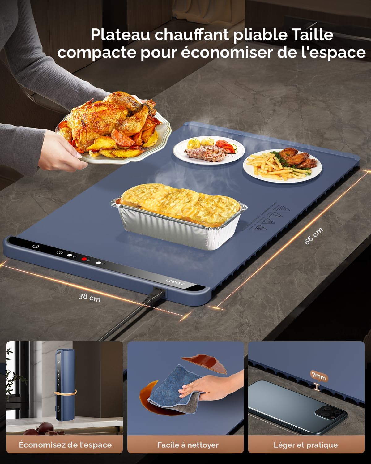 Tapis Chauffant Graphène 80x30 Cm – 9 Niveaux De Température, Minuterie 6h – Garde Les Plats Au Chaud, Idéal Repas Et Fêtes