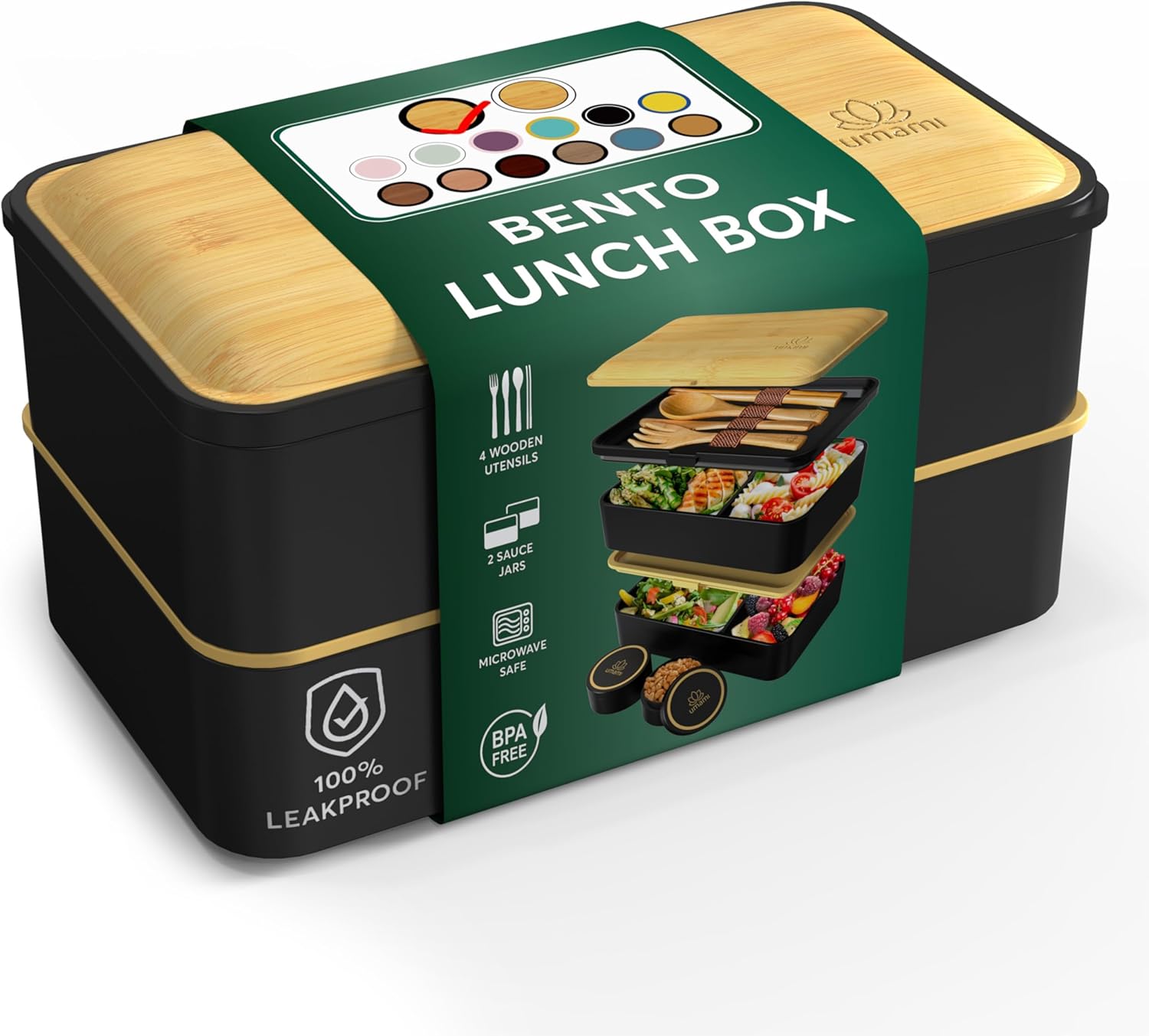 Umami Bento Box Adult with Utensils & Jars LeakProof