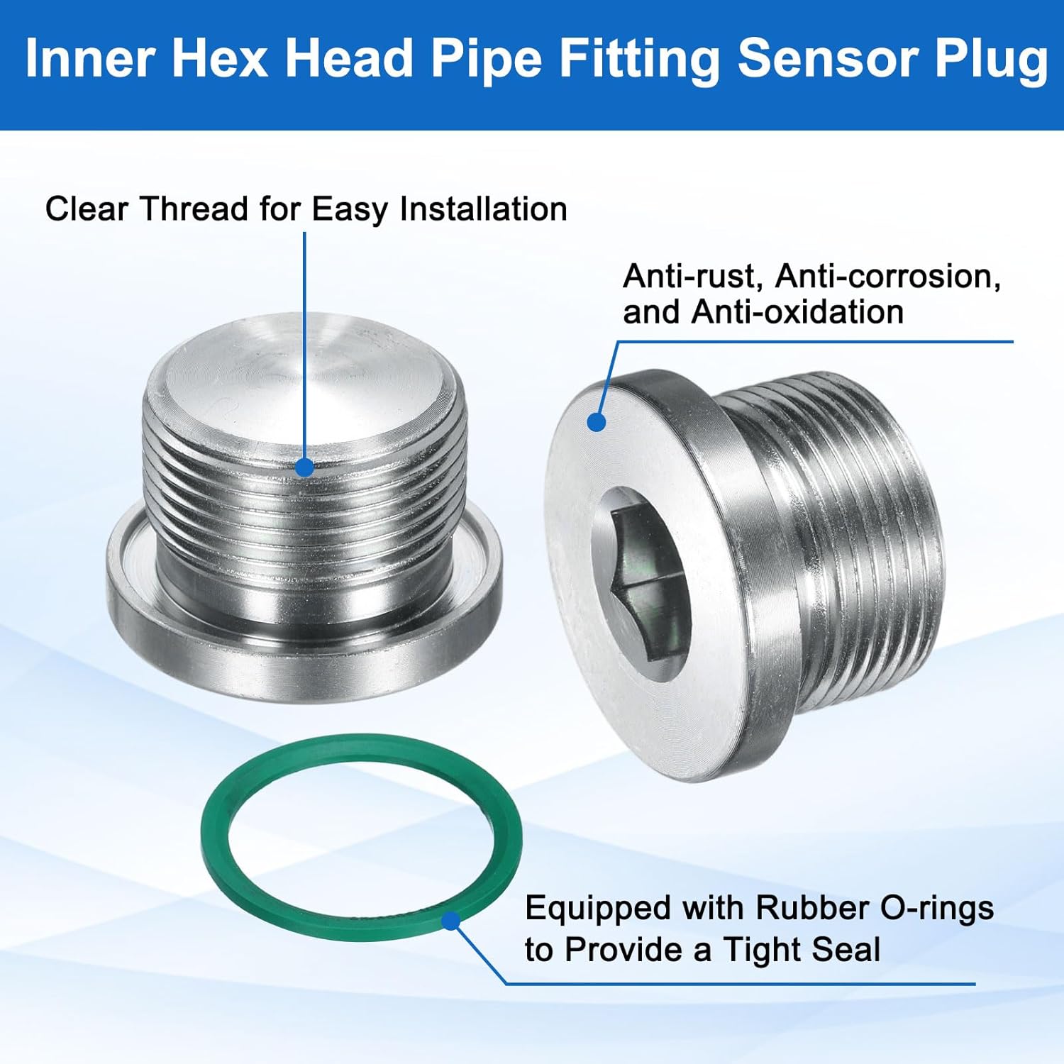 M24 x 1.5 Sealing Plug, Blanking Plug, Water Pipe, 304 Stainless Steel Hexagon Socket Pipe Sealing Plug with Rubber Seal, Sealing Cap Caps, Suitable for Pipe Seals