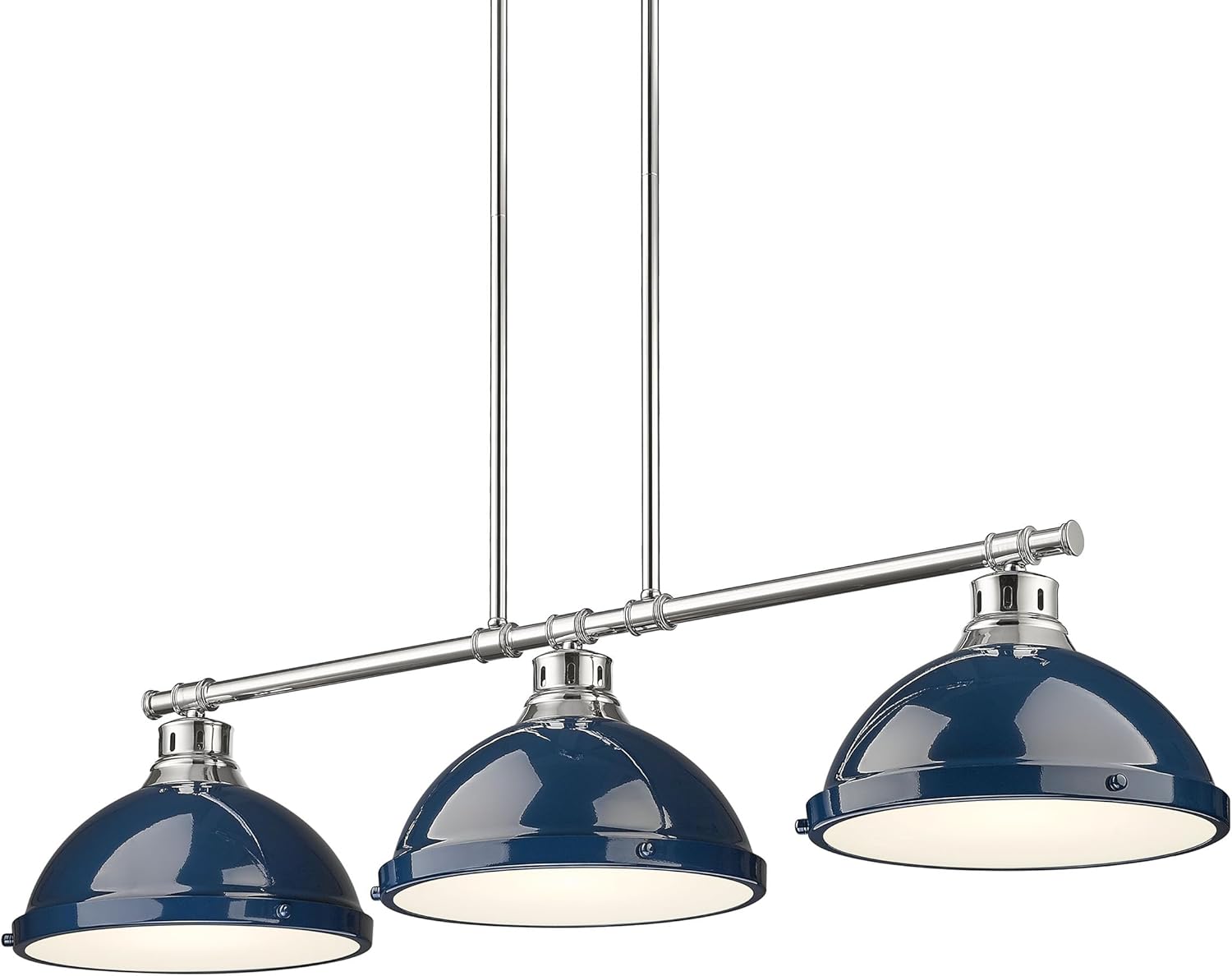 Golden Lighting- Duncan 3-Light Linear Pendant in Chrome with Matte Navy- Pendant Lighting