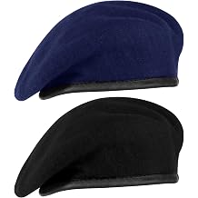 Zhehao 2 Pcs Military Beret Hat Men Wool Adjustable Army Beret with Leather Trim Vintage for Men Women