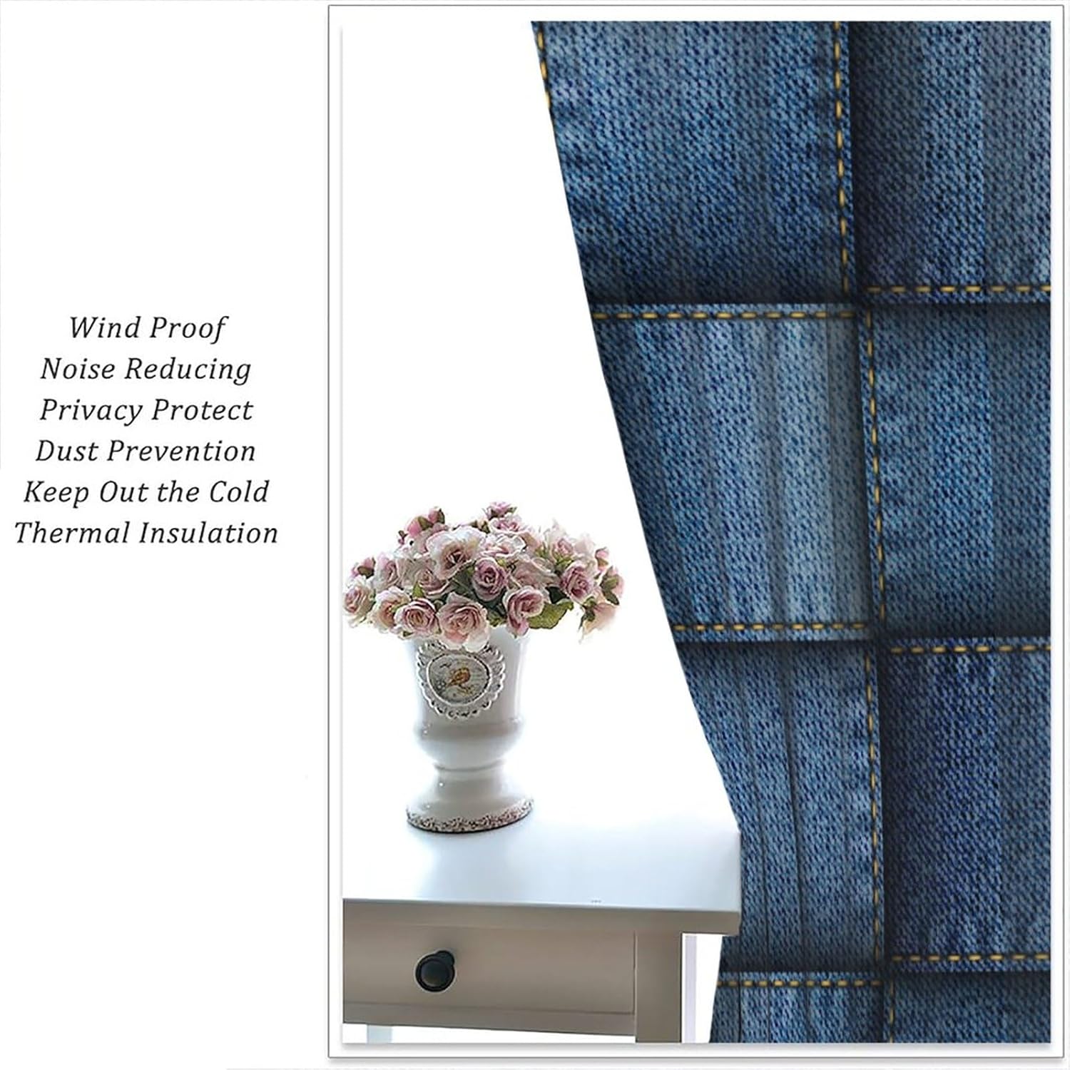 Jeans Blackout Window Curtains Patchwork Denim Style Print Drapes for Bedroom Living Room Studio Dorm Window Curtain Drapes 2 Panels 42x54 Inch