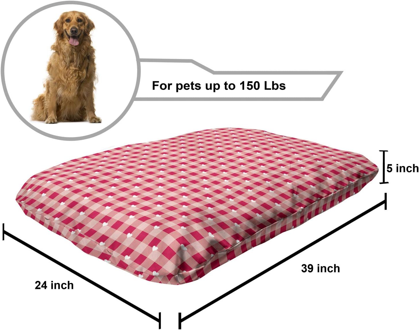 review Lunarable Abstract Pet Bed, Heart Forms Over Striped Backdrop Girls Love Valentines Image, Chew Resistant Pad for Dogs and Cats Cushion with Removable Cover, 24
