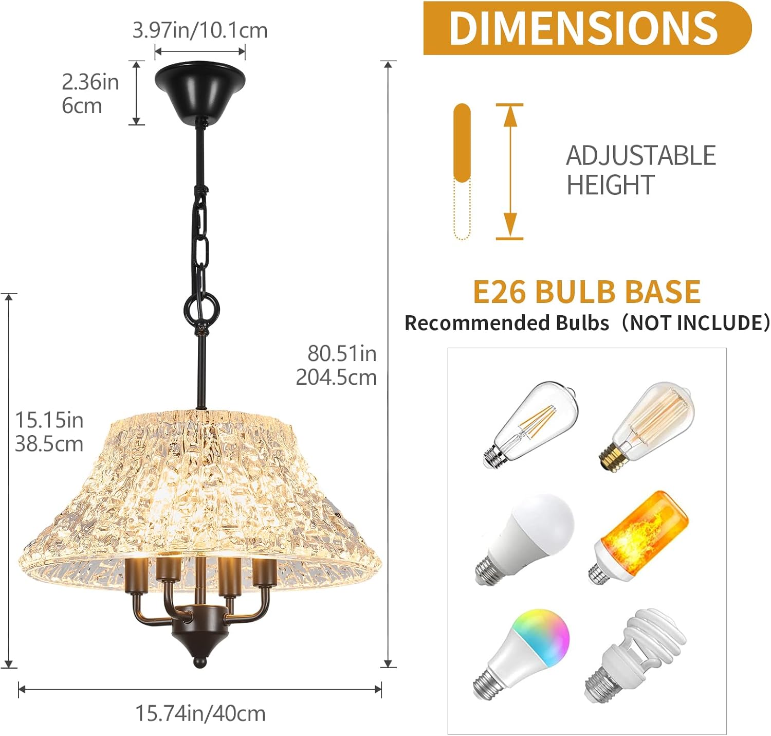 Modern Crystal 16" Black Pendant Light Fixture for Kitchen Island,Luxury 4-Light Chandeliers Water Ripple Glass Ceiling Hanging lamp for Dining Room Living Room Foyer Entryway Bedroom