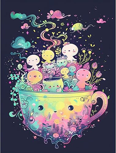 NEWENMO Kits de pintura de diamantes para adultos principiantes DIY 5D linda pintura de diamantes de dibujos animados con diamantes redondos,