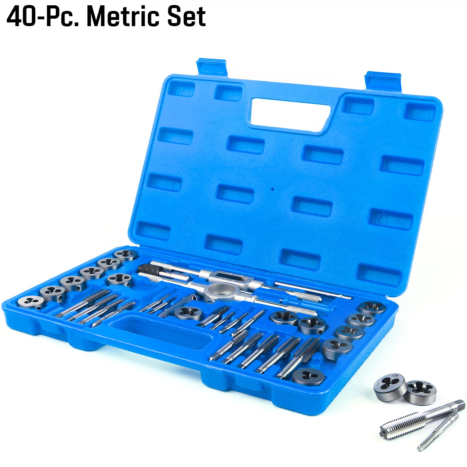 80-Piece Premium SAE and Metric Tap and Die Set - SAE Inch Size #4 to 1/2?Ç¥ and Metric Size M3 to M12, with Coarse, Fine and Pipe Threads | Essential Threading Kit with Complete Handles and Accessories