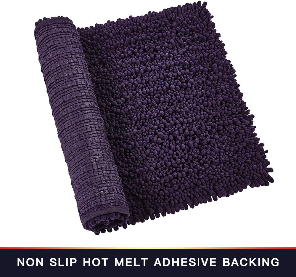 Walensee Bathroom Rug Non Slip Bath Mat (24x17 Inch Dark Purple) Water Absorbent Super Soft Shaggy Chenille Machine Washable Dry Extra Thick Perfect Absorbant Best Small Plush Carpet for Shower Floor - Image 5