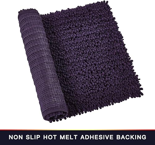Miniatura 5 de Walensee - Alfombra pequeña para baño, antideslizante, 24 x 17 pulgadas color morado oscuro, absorbente y muy suave, felpilla peluda, extragruesa,
