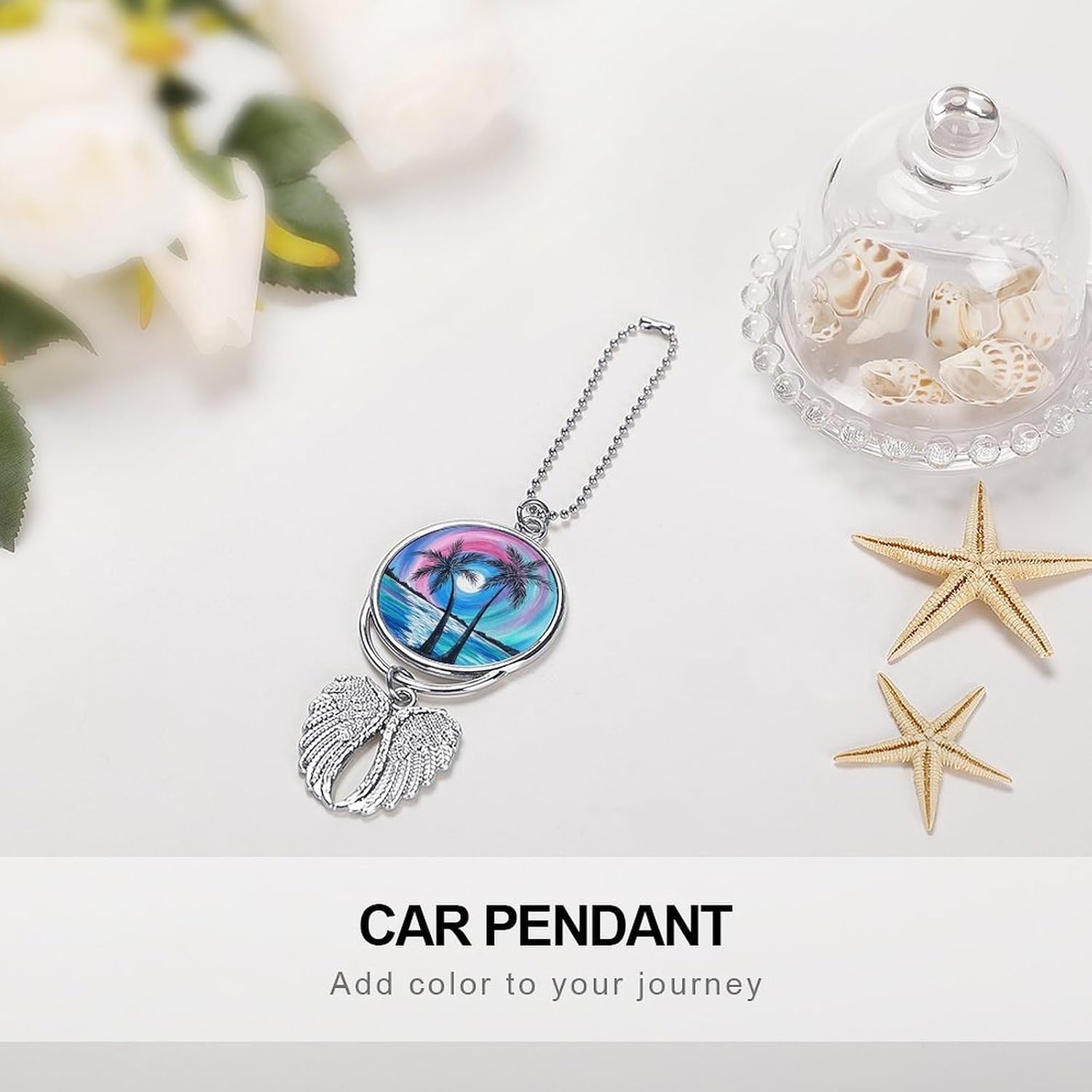 Watercolor Moonlit Seaside Guardian Angel Car Charm for Rear View Mirror image 4