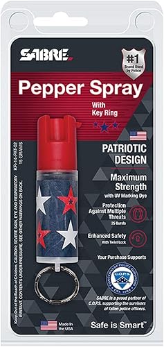 Miniatura 6 de SABRE Spray de pimienta con llavero, 25 ráfagas, rango de 10 pies (9.8ft), tinte de marcado UV, seguridad de bloqueo giratorio