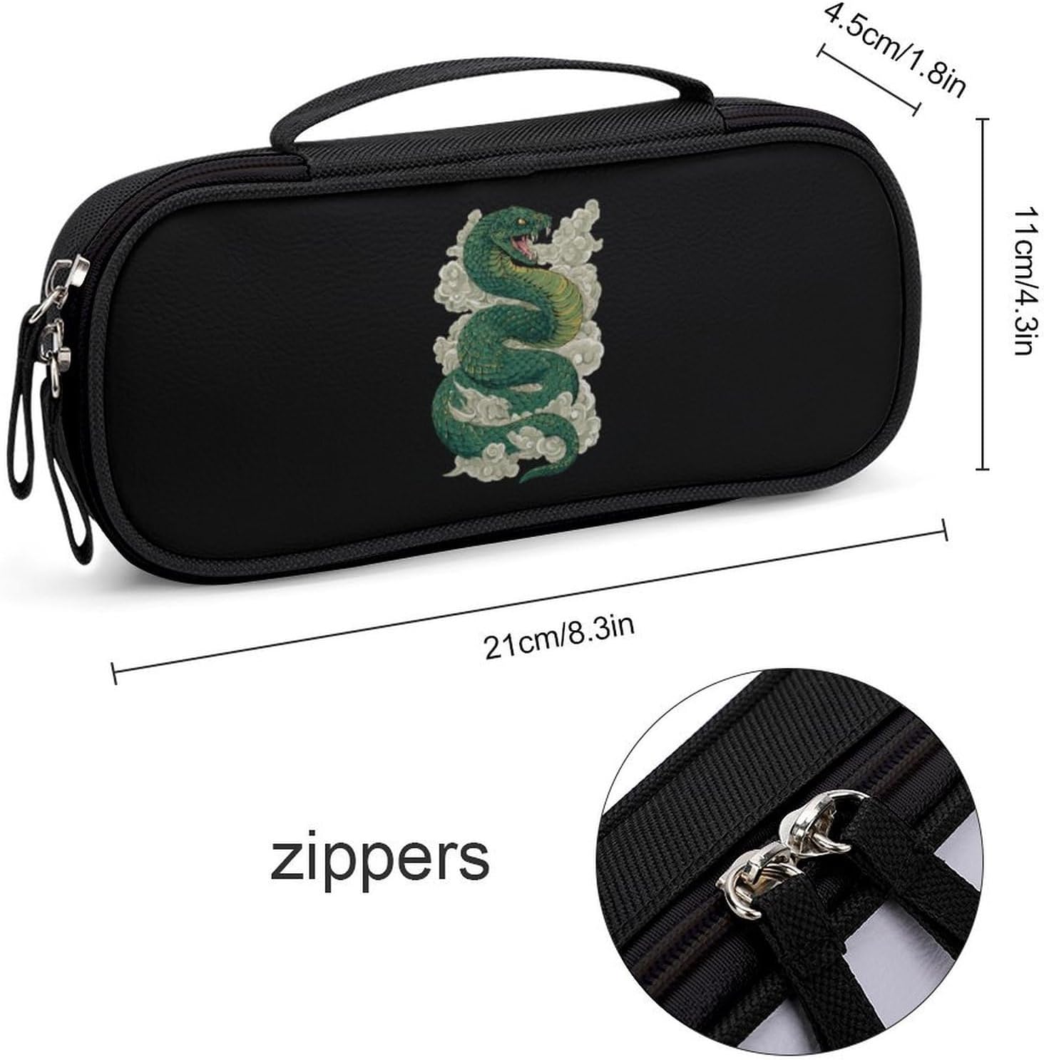 Green Cobra Snake Travel Makeup Bag Tote Cosmetic Organizer Handbag image 2