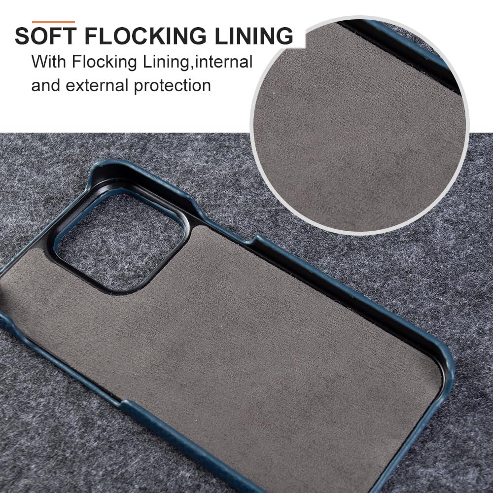 Echtes Leder Hülle Für iPhone 16 Pro Max/16 Pro/16 Plus/16, Ultradünnes Kameraschutz Stoßfeste Schutzhülle Mit Mikrofaser-Futter,Blau,16 Plus