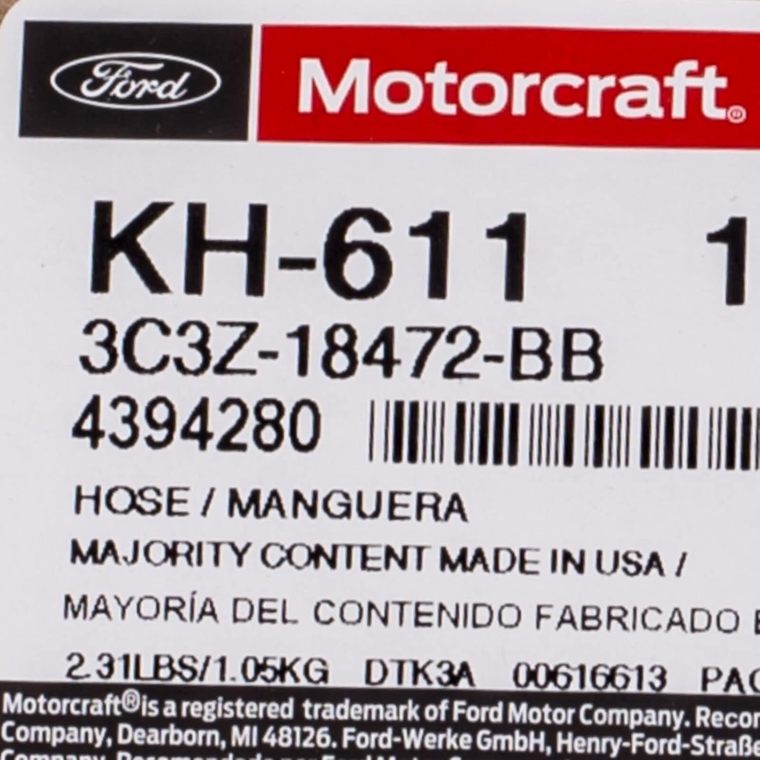 Ford 3C3Z-18472-BB Genuine Hose - Heater Water