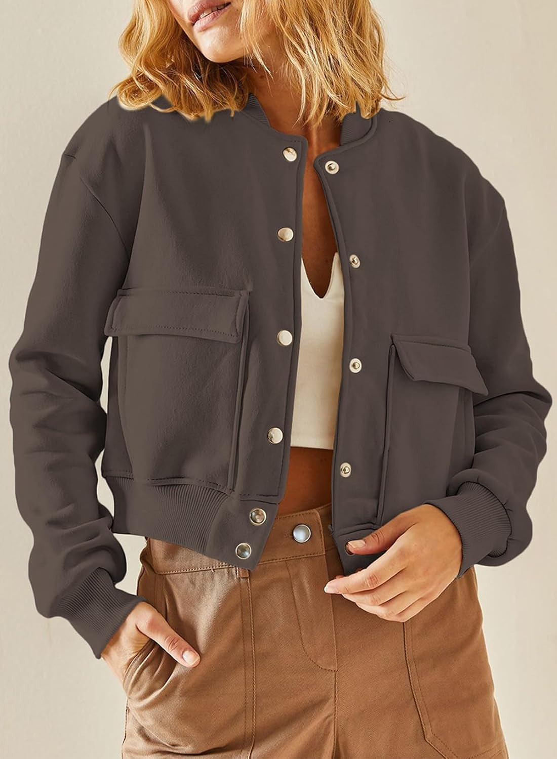 EVALESS Womens Crop Jacket Long Sleeve Shacket Lightweight Fall 2025 Casual Coat with Pockets - Image 5