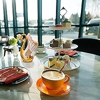 Vista 5 de Soporte de base de cisne con 6 cucharas de postre de café, organizador de cucharas de café de metal, cucharadita de fruta, postre, cubiertos