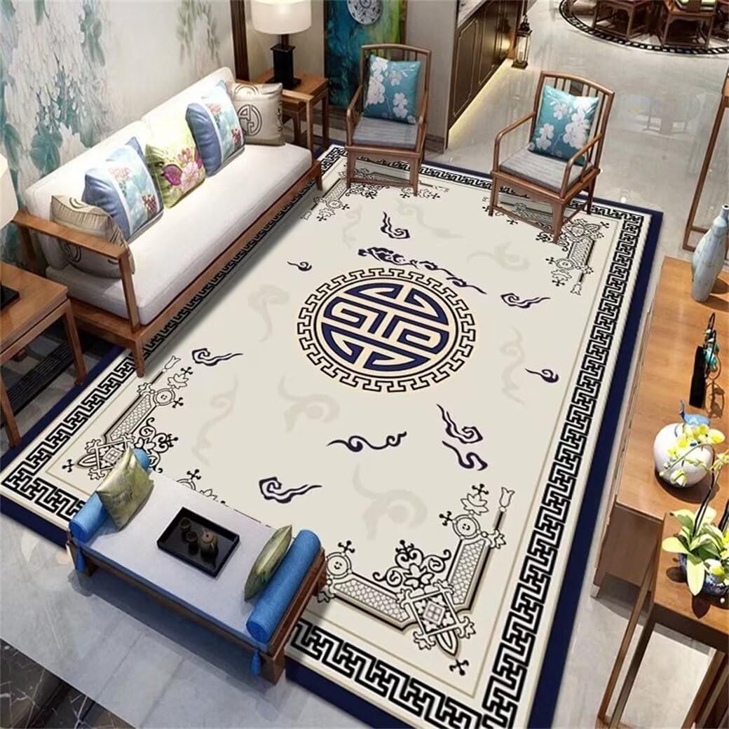 Tapis bureau sol bleu lavable 200x200 coussin de salon