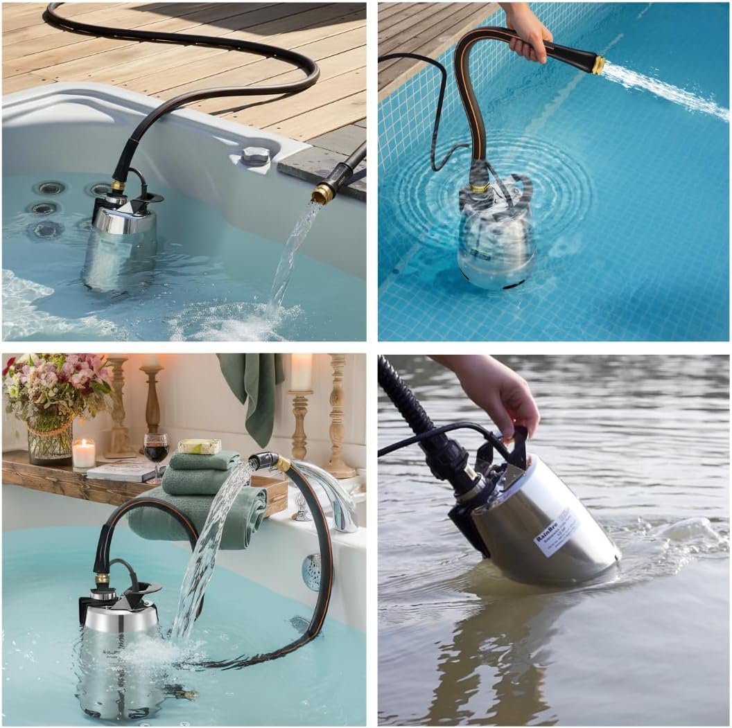 Sump Pump Submersible With 10Ft. Garden Hose, Water Pump, Portable Utility Pump, 25-Foot Cord, Ideal for Swimming Pool, Garden Pond, Hot Tub, and Flood Basement Draining