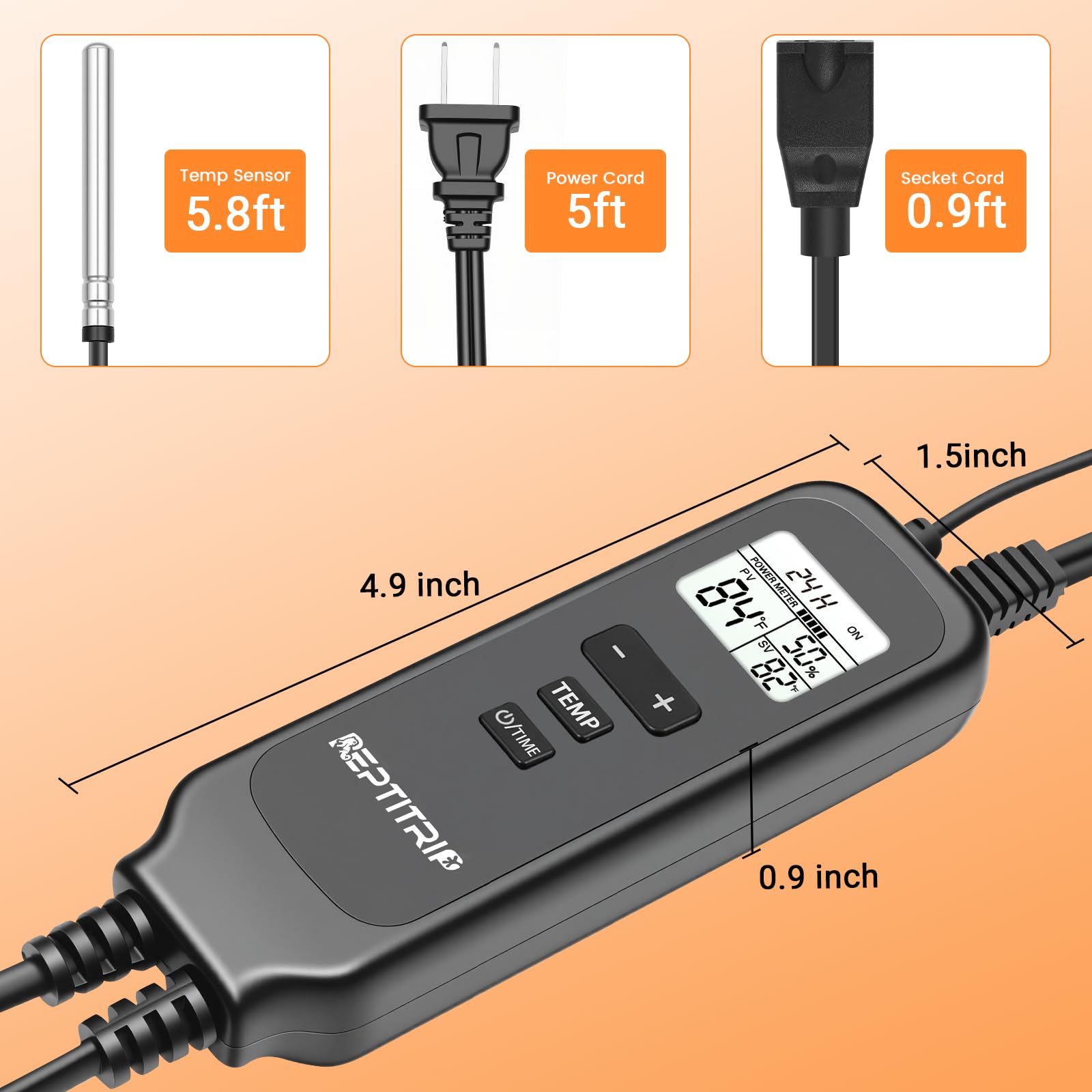 2 in 1 Reptile Dimming Thermostat with 2 Socket for Timer & Heating Control, Thermostat for Reptile Heat Lamp Heat Pad, PID Temperature Controller, Memory Function, ℉/℃ - image 7