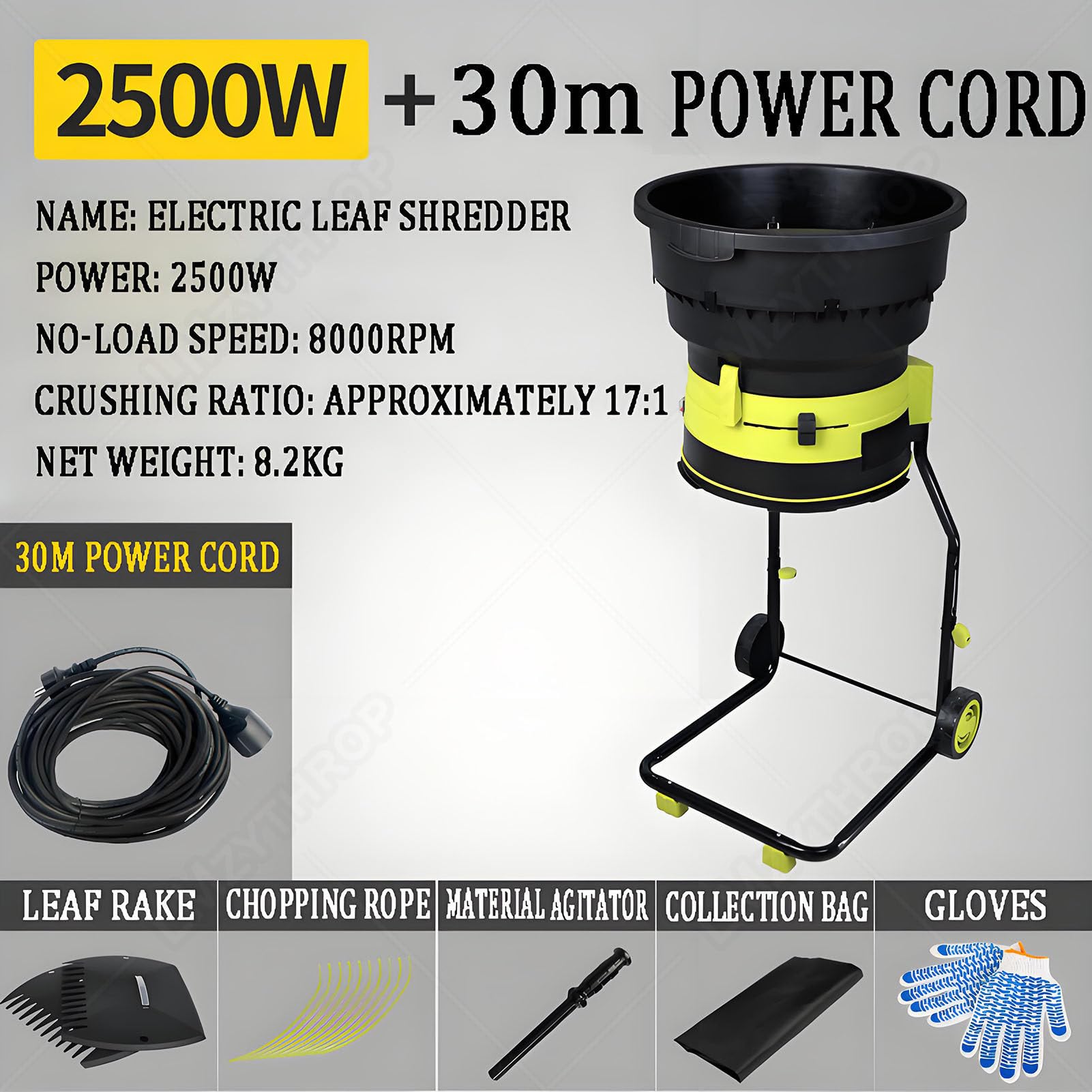 Biotrituratore Elettrico Tritafoglie 2500w 30m