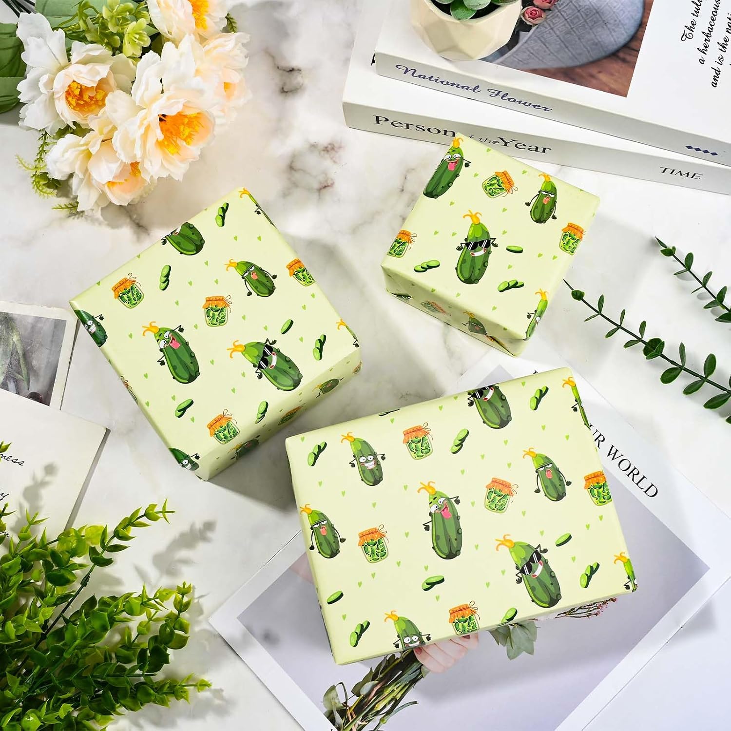 Sanixin 12 Sheets 20 x 28 Inches Cucumber Wrapping Paper Cute Funny Pickle Gift Wrapping Paper for Pickle Themed Birthday Party Decor