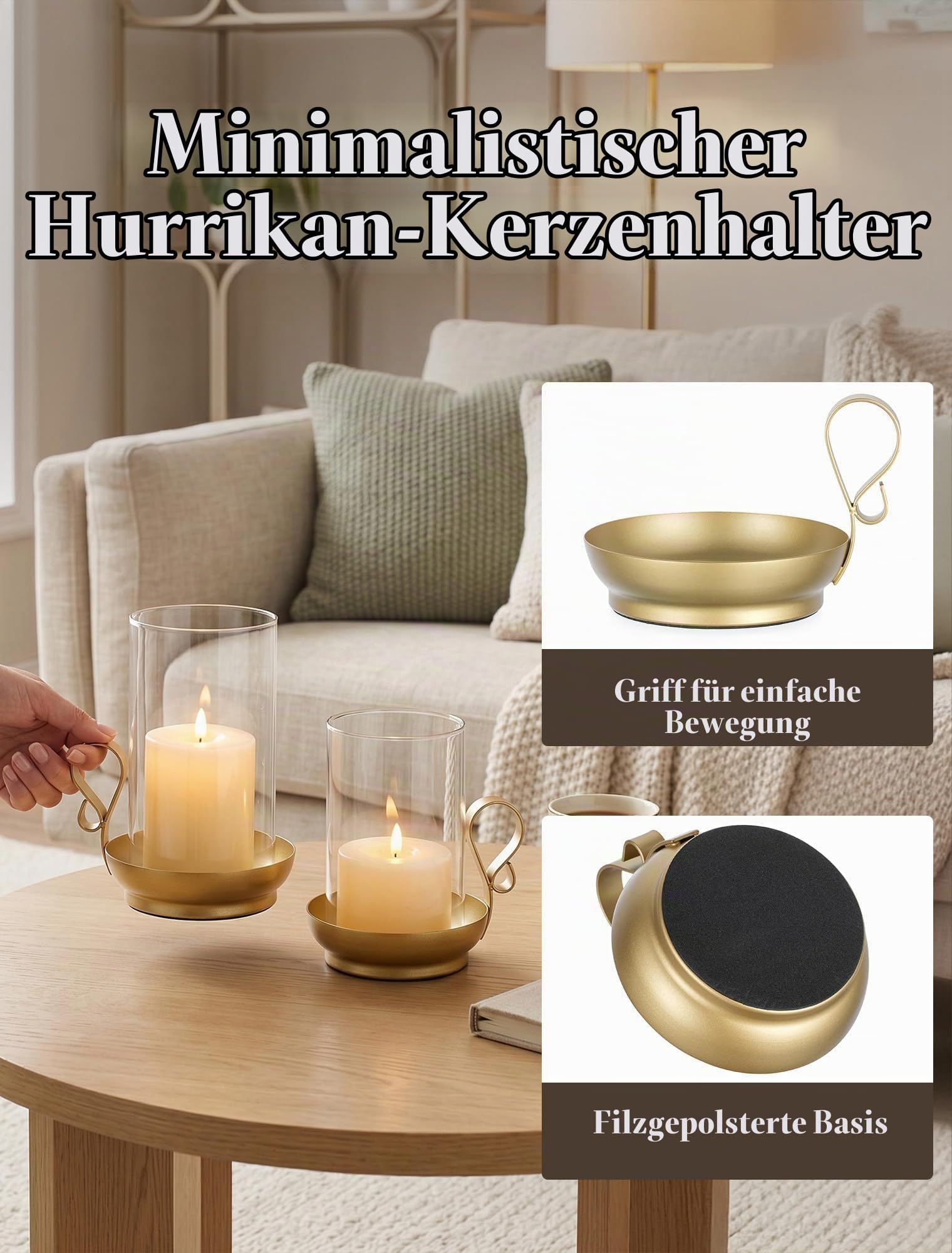 Windlicht Glaszylinder für Tischdeko: Gold Kerzenhalter 2 Stück