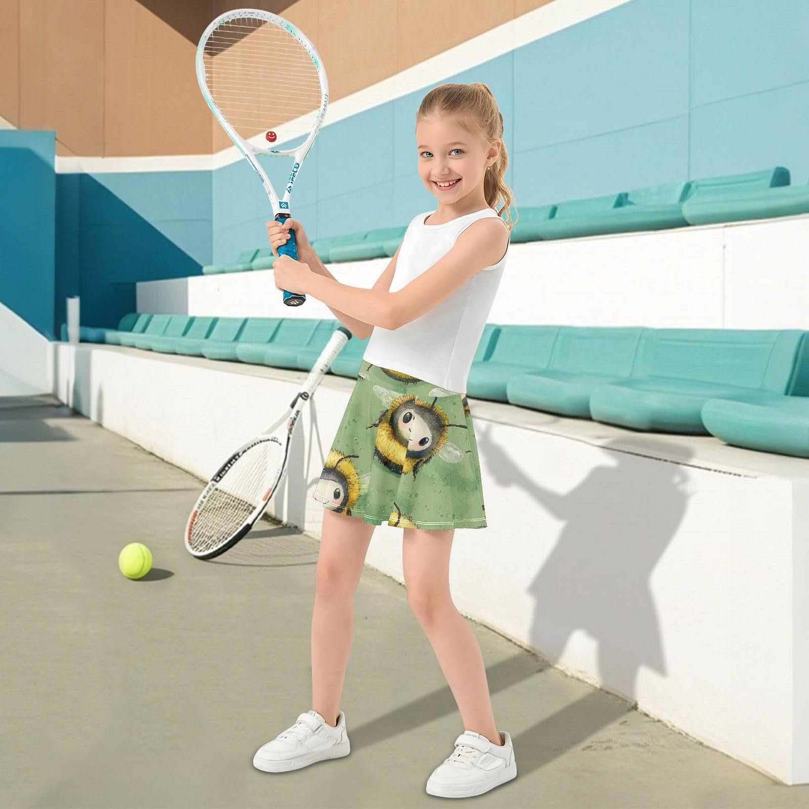 Yuiboo Mignon Little Bees Filles Tennis Jupes avec Short Skort pour Fille Jupe Plissée