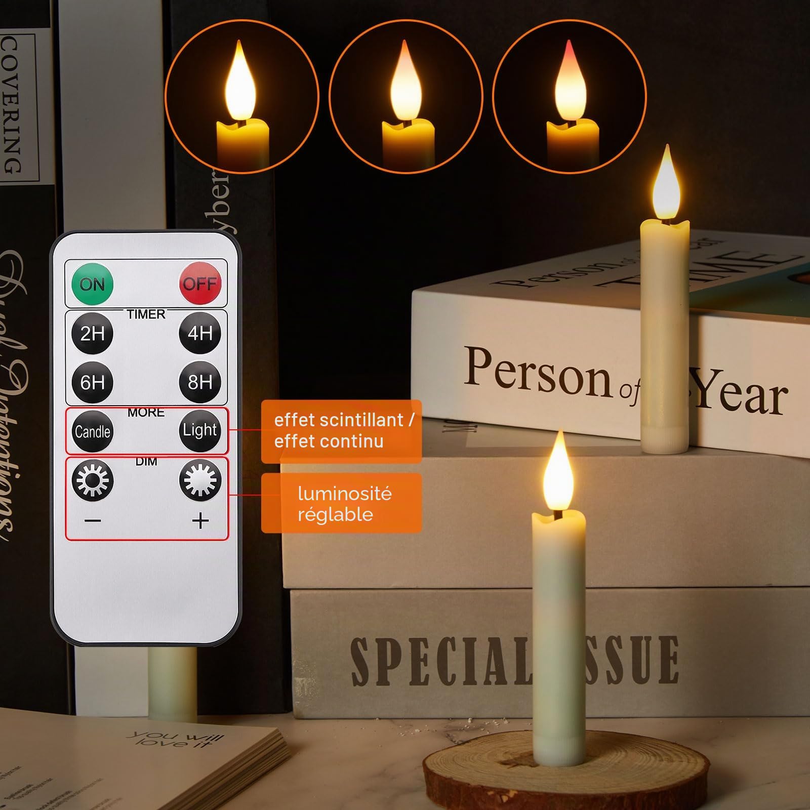 IMAGE Lot de 24 bougies flottantes LED à piles - Mèche 3D sans flamme - Ivoire - Avec clip - Télécommande à 10 boutons avec minuterie - Décoration de table de fête - Lumière blanche chaude