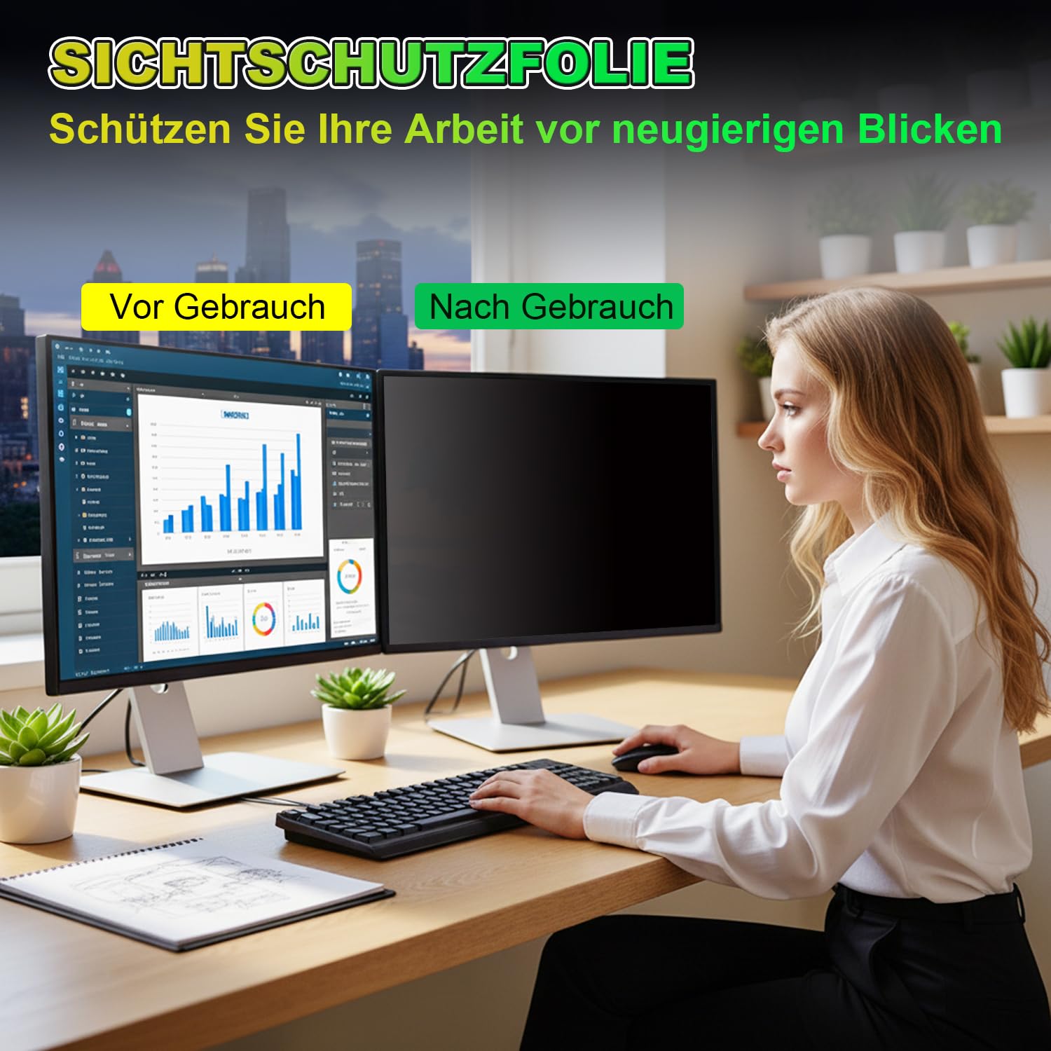 Magnetischer Sichtschutzfolie für 23.8 Zoll 16:9 Monitor - Blaulichtfilter & Blendschutz, Abnehmbar Blickschutzfolie | Beidseitig Verwendbarer Acryl-Blickschutzfilter