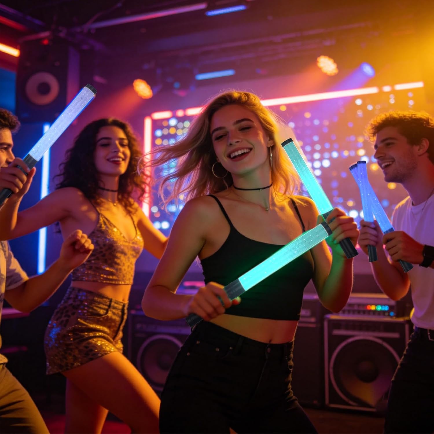 Bsgifts Reusable LED Glow Sticks, Rechargeable 15-Color Light Sticks (2 pcs) | 1200mAh Charging Battery, Glow in Dark Party Supplies for Concert, Raves, Brithday, Halloween, Christmas