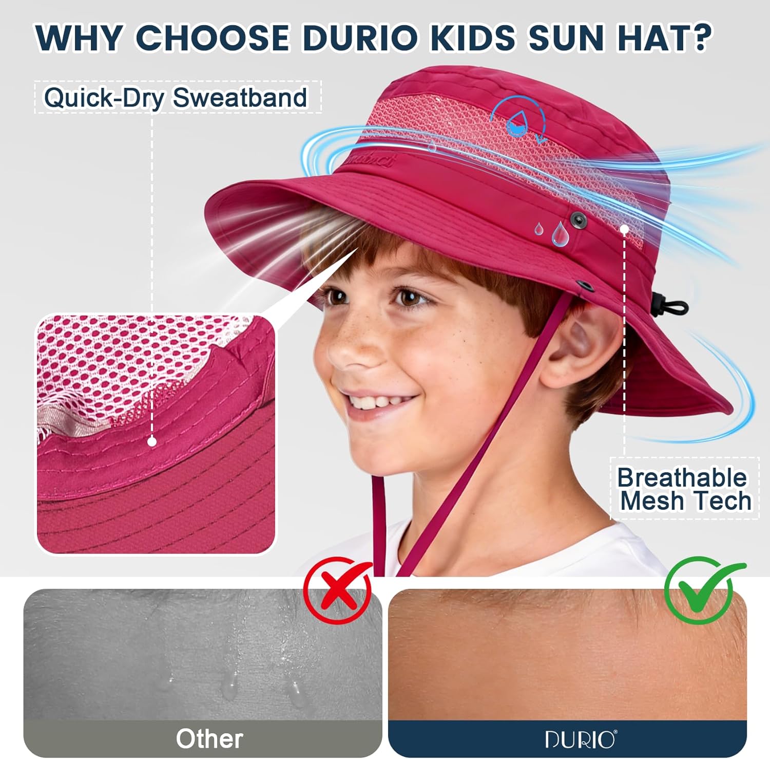 Durio Outdoor Kids Sun Hat UPF50+ Sun Protection Kids Bucket Hat Wide Brim Fishing Beach Safari Hats for Boys Girls 5-13 - Image 2