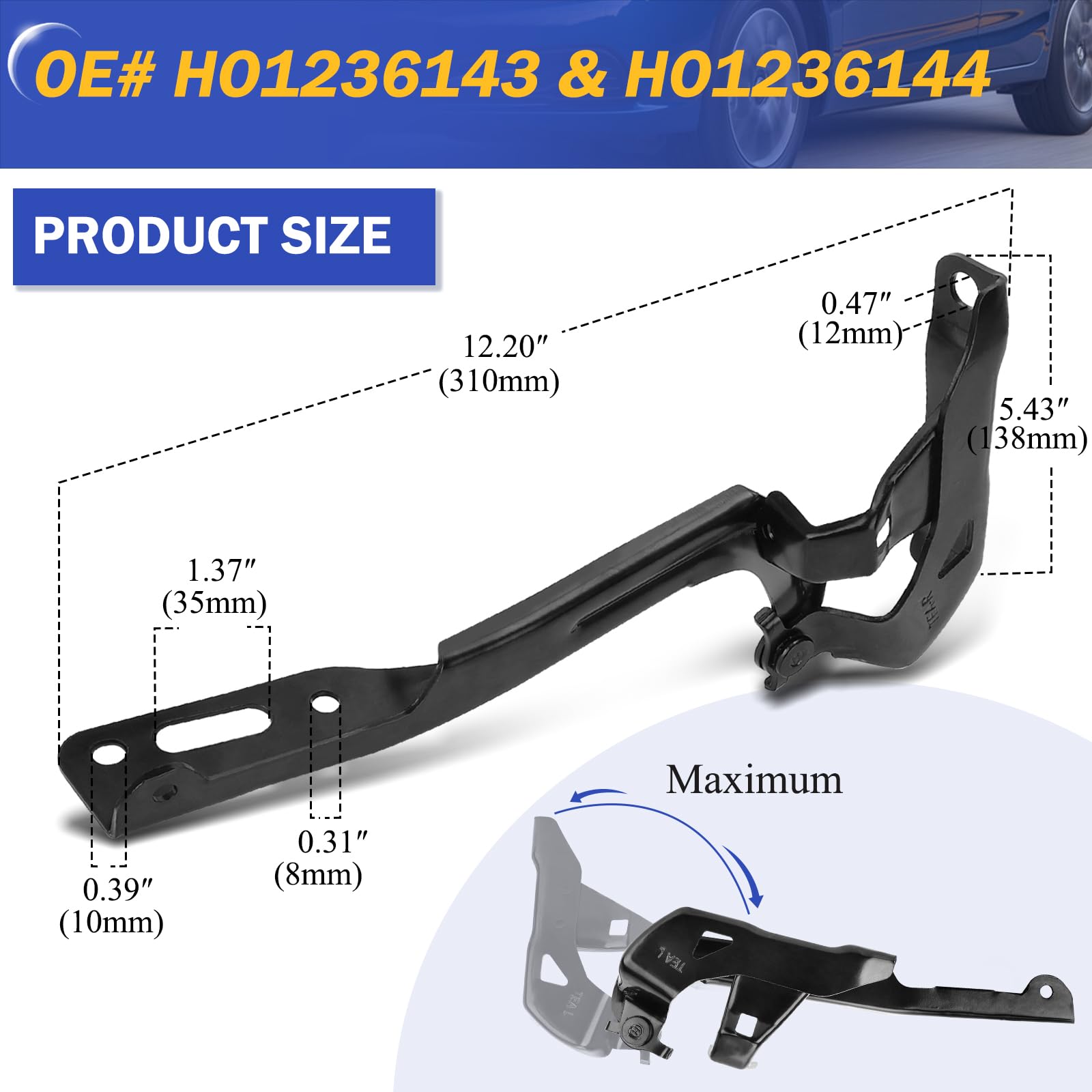 New Set Of 2 Hood Hinges Driver & Passenger Side LH RH NI1236169 NI1236168 Pair - Foto 4