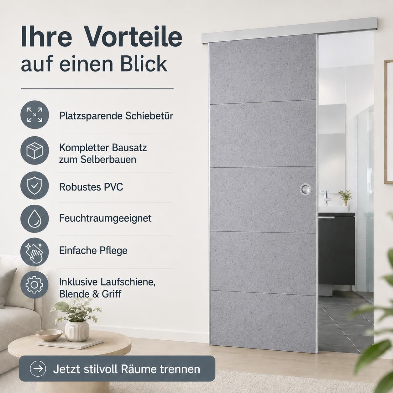 Drzwi przesuwne Door in Box firmy Grosfillex beton