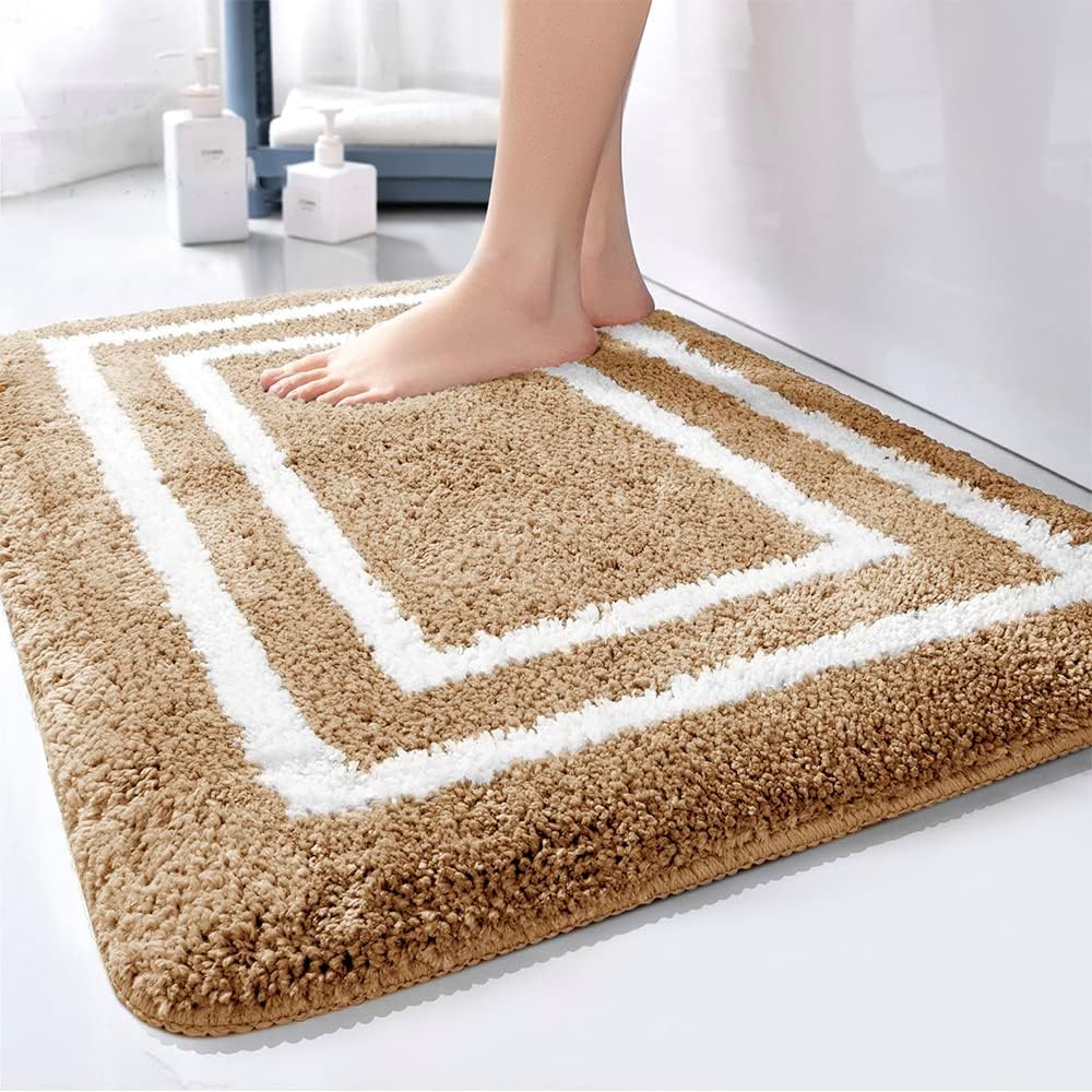 SONORO KATE Memory Foam Bathroom Rugs, Soft and Non-Slip Bath Rugs, Machine Washable Bathroom mats, Super Absorbent Velvet Bath Mats，Easier to Dry for Bathroom Floor Rugs (Beige, 36"×24") : Home & Kitchen