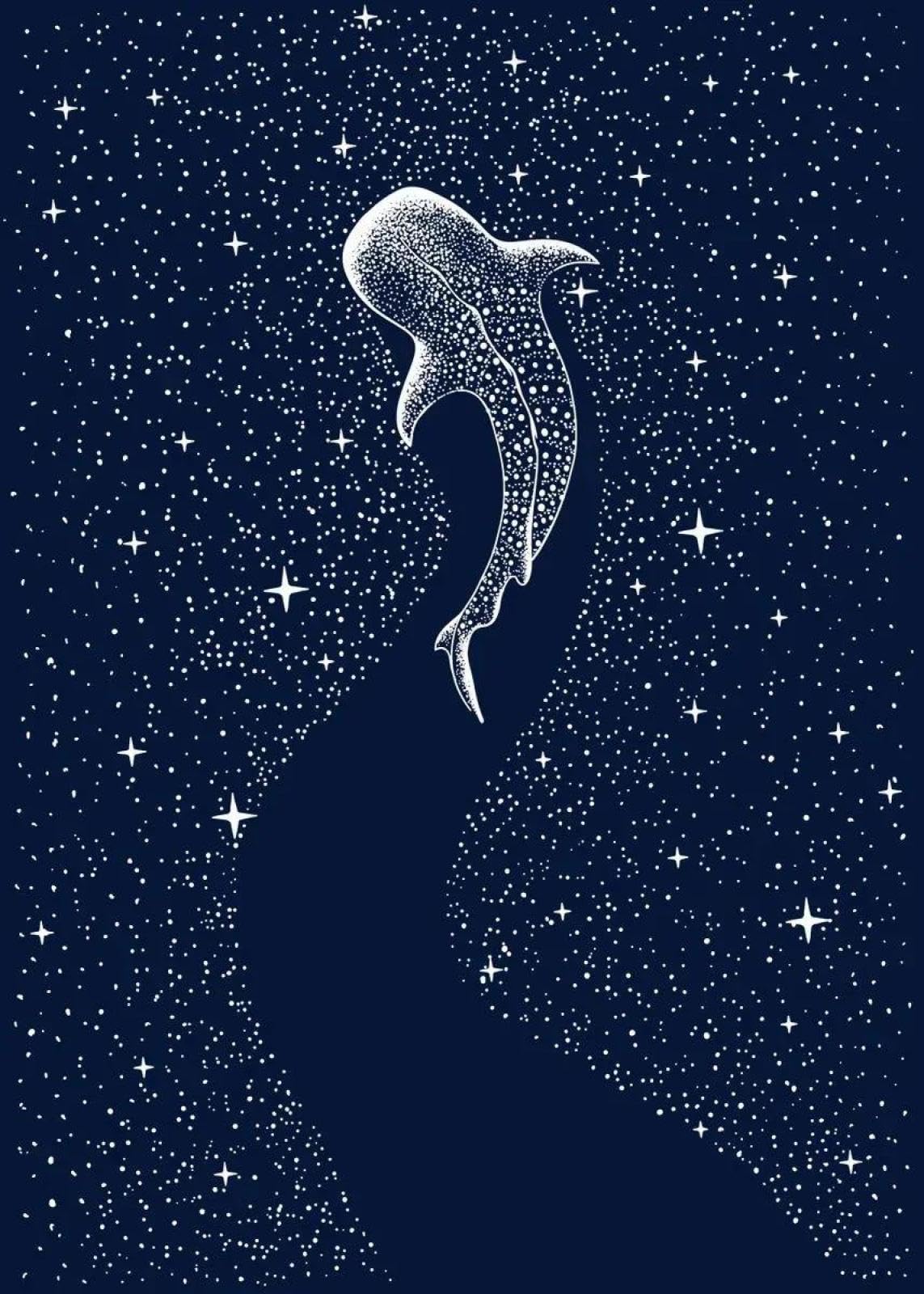 Baibexing Cartoon Humpback Whale Canvas Painting Underwater Waves Boat Blue Whale Dream Fantasy Poster Prints Living Room Home Decor A18 60X90Cm Unframed