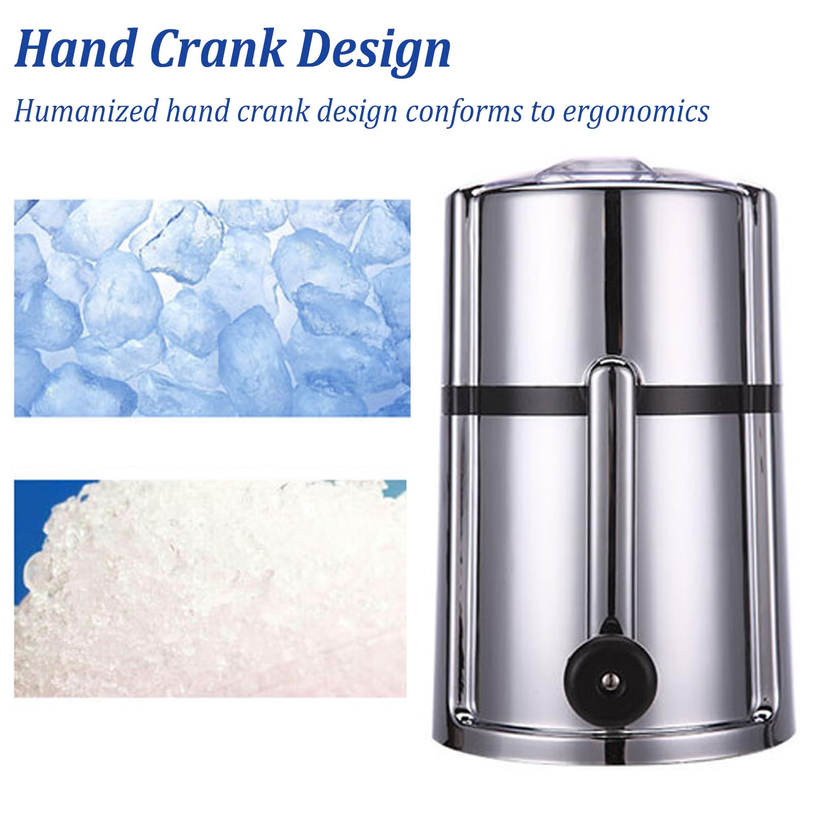 Broyeur à glace manuel en acier inoxydable - Broyeur à glace portable avec pelle à glace - Broyeur à glace pour smoothies, cocktails - Conserve la fraîcheur - Capacité : 1,1 l
