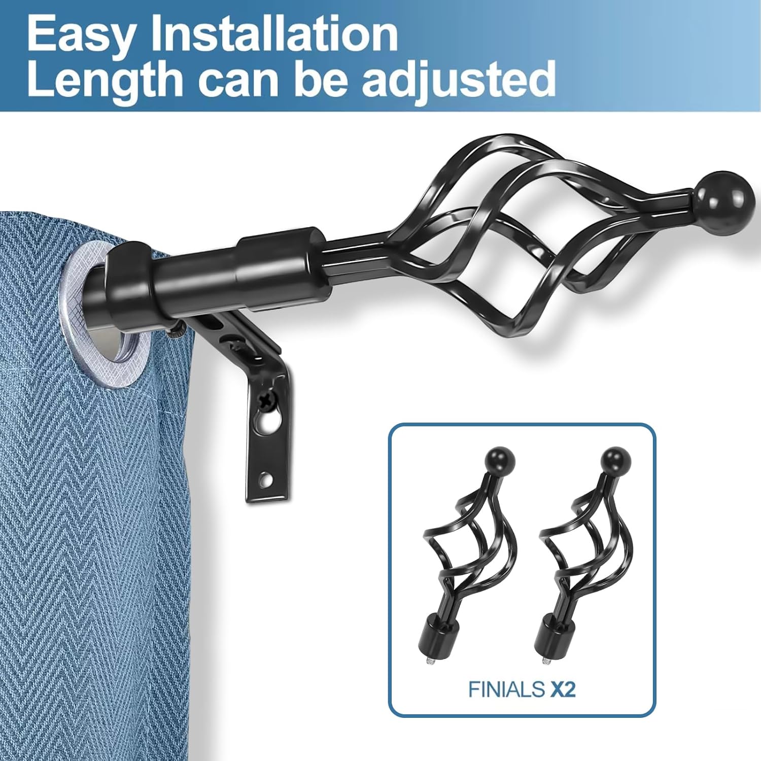 Urbanest Classic Forged Iron Birdcage Window Drapery Rod Set (Black, 48"-84")