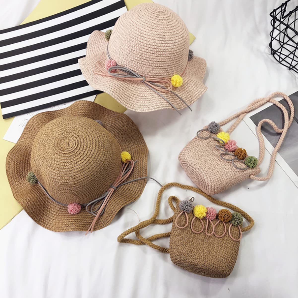 SOIMISS 2st Strandtasche Strohhandtaschen Mit Reißverschluss Rattan Geldbörse Klein Gewebte Umhängetasche Strandhut Große Krempe Sonnenhut Kleinkind Kinder Hölzern Kopfbedeckung Baby
