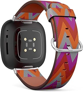 CJBROES Replacement Leather Watch Band, Compatible with Fitbit Versa 3 and Fitbit Sense of Wristband Bracelet Accessory - linesmesh Geometric Ornament