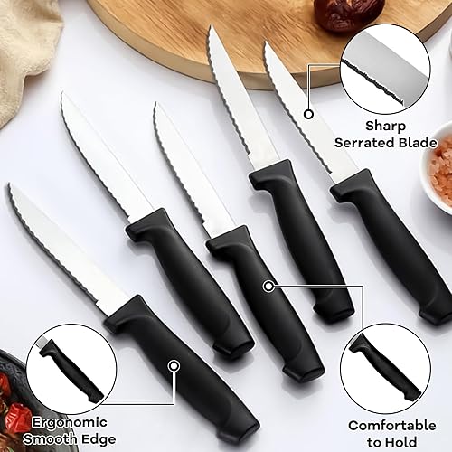 Miniatura 32 de Pleafind Juego de cubiertos de 24 piezas, cubiertos de acero inoxidable con cuchillos para carne, tenedores, cucharas, cuchillos, apto